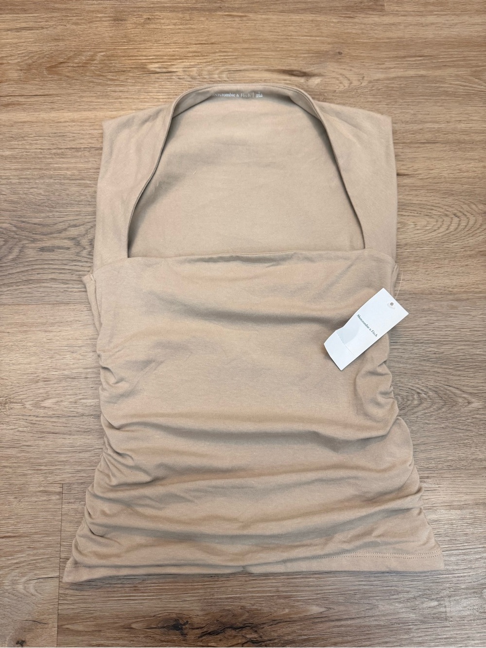 Abercrombie & Fitch Ruched High Square Neck Top Brown NWT